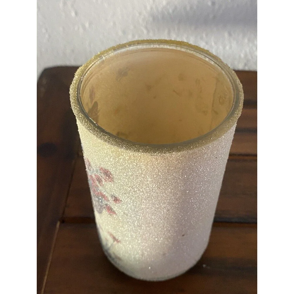 Vintage Sugar Frosted Pillar Candle Hummel GERMAN BOY FLOWER BASKET CAN 5” Glass
